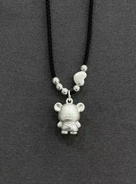 足银999背包线条狗项链女款纯银吊坠锁骨链送女友闺蜜生日礼物