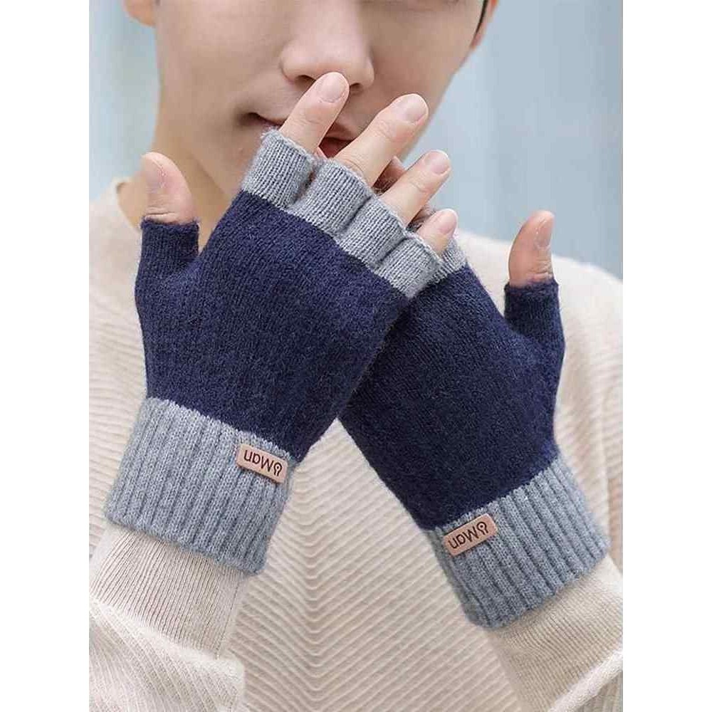 半指手套男士冬天保暖加绒加厚针织毛线露指学生写字骑行秋冬季男,淘宝优惠券,粉丝福利购,淘宝优惠卷