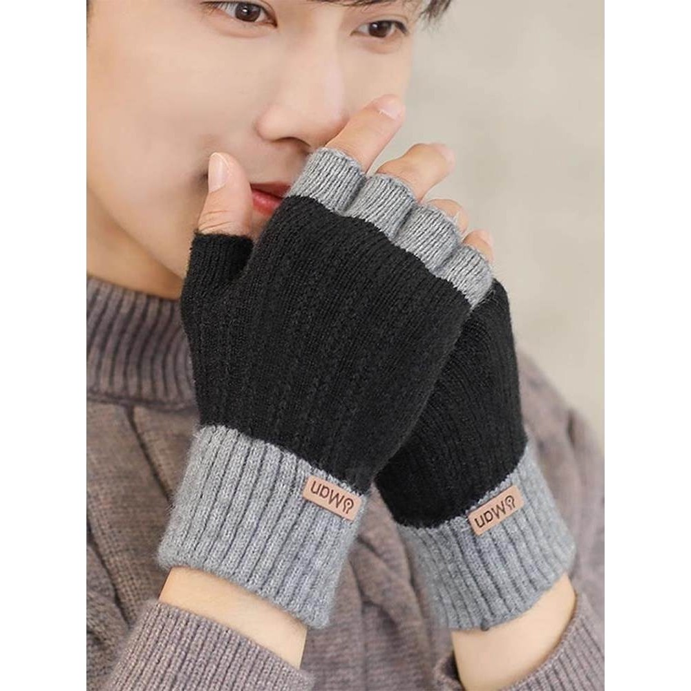 半指手套男士冬天保暖加绒加厚针织毛线露指学生写字骑行秋冬季男,淘宝优惠券,粉丝福利购,淘宝优惠卷