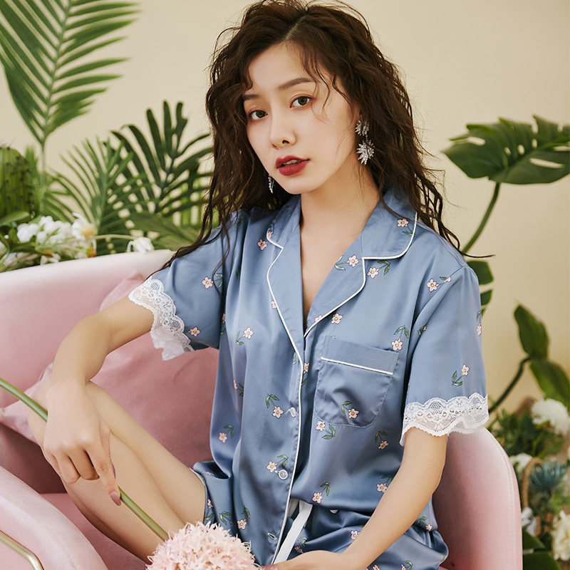 韩版夏季冰丝两件套装短袖短裤睡衣 图娅维睡衣/家居服套装