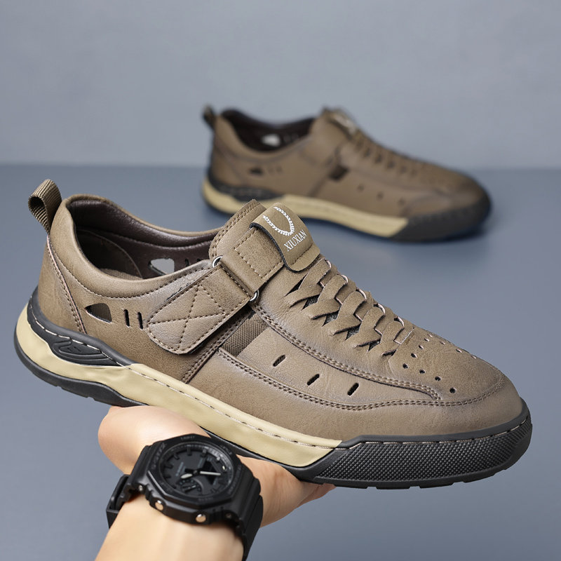 凉鞋男夏季2025新款包头透气镂空爸爸休闲洞洞鞋男士真皮软底皮鞋 - 图2