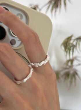 S925纯银拉丝星星镶钻带钻戒指女轻奢高级感指环磨砂银简约食指戒