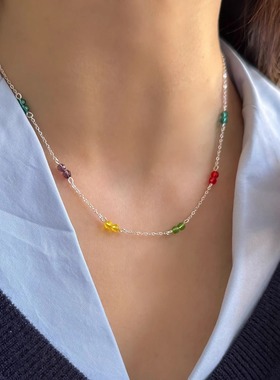 豌豆饰物纯银彩色水晶夏日锁骨链