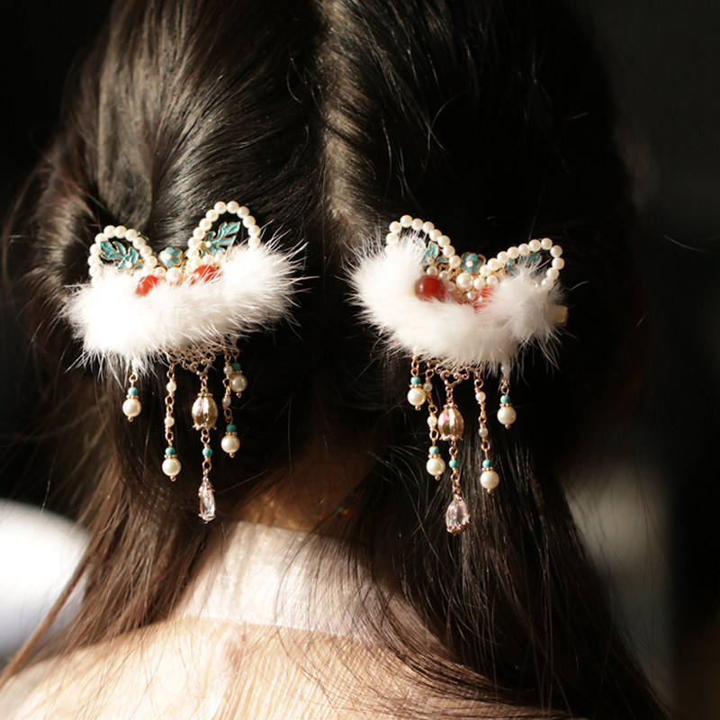 醒狮流苏新年发夹侧边夹后脑勺夹子汉服古风配饰红色可爱拜年头饰,淘宝优惠券,粉丝福利购,淘宝优惠卷