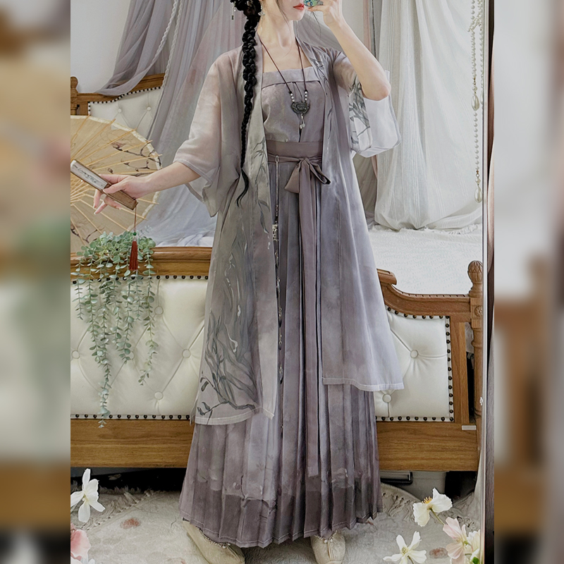 云熏阁原创水墨江南宋制汉服女长干寺半袖齐腰百褶裙日常春夏套装 - 图2