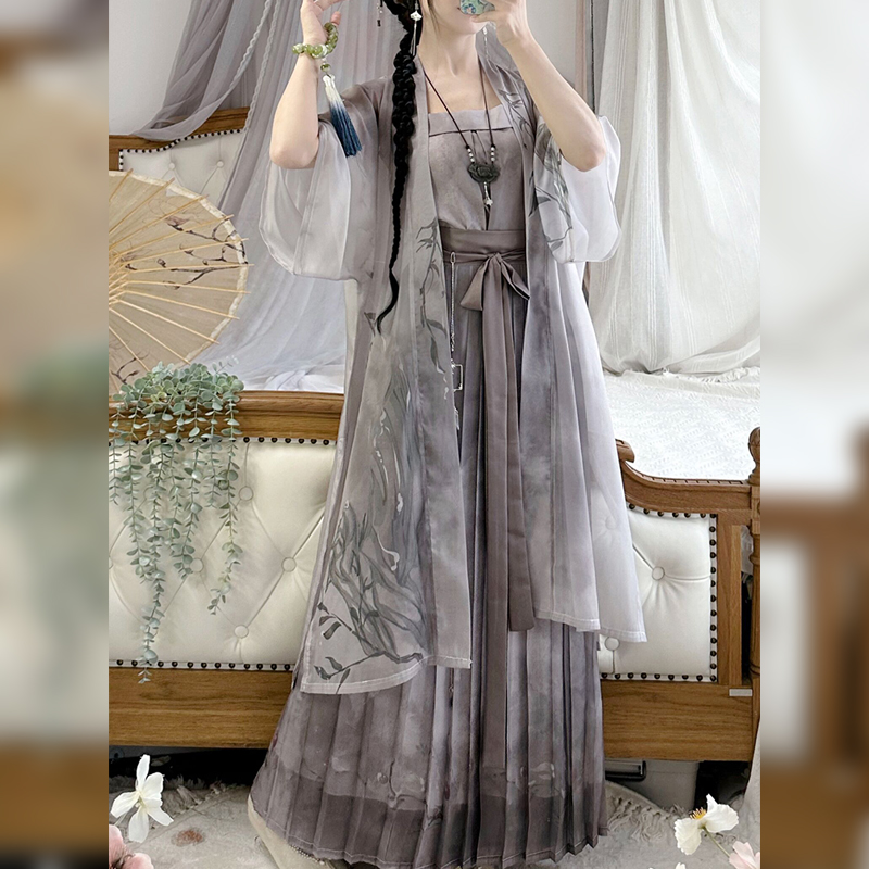 云熏阁原创水墨江南宋制汉服女长干寺半袖齐腰百褶裙日常春夏套装 - 图0