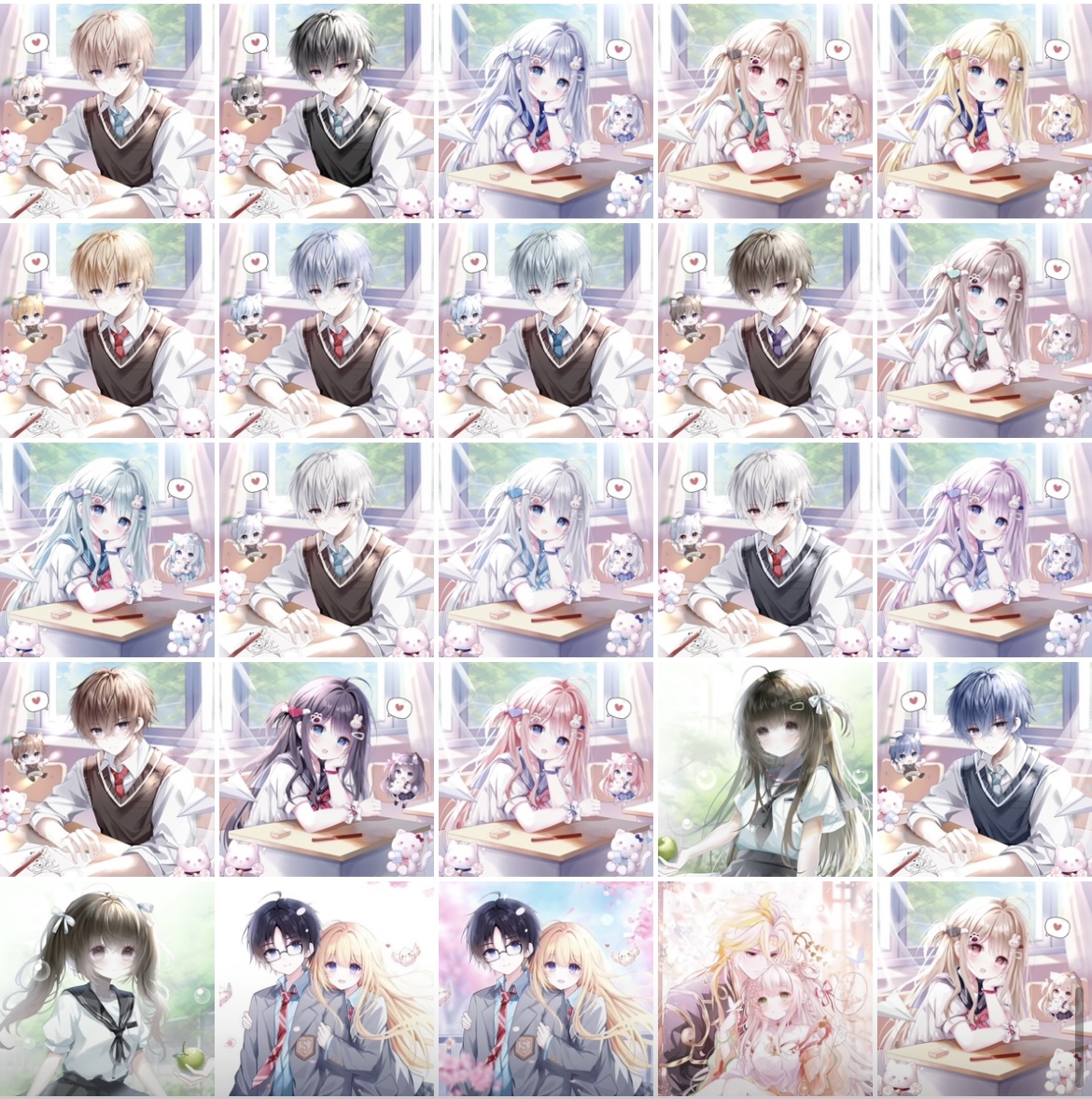 40张 小依直购 校园男女生情侣动漫插画头像扭蛋原创圈高清无水印 - 图3