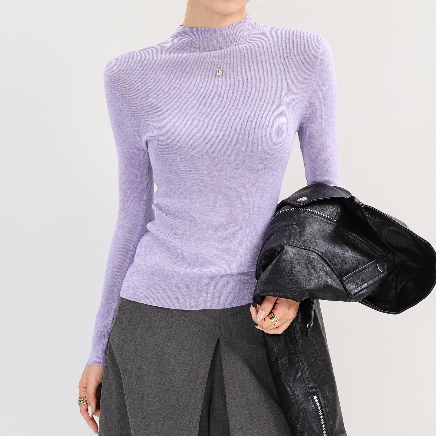 粉色半高领针织衫女羊毛打底衫软糯修身内搭长袖巨好看上衣高级感 - 图0