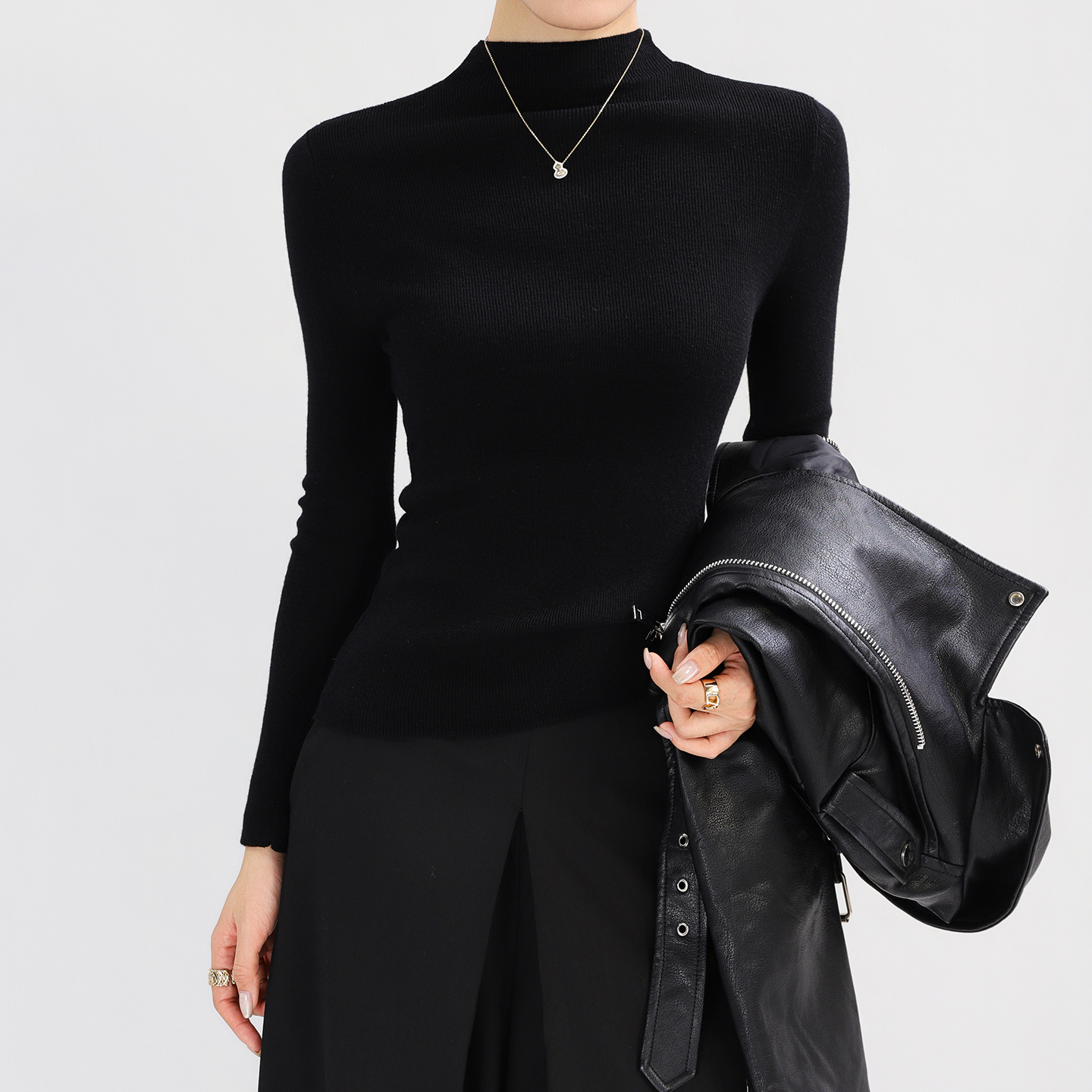 粉色半高领针织衫女羊毛打底衫软糯修身内搭长袖巨好看上衣高级感 - 图3