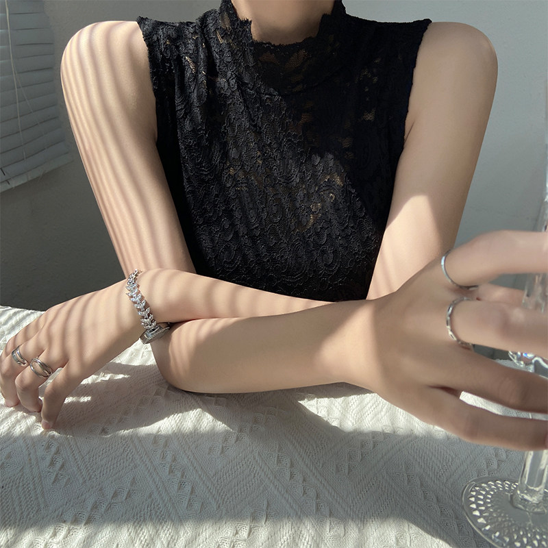 蕾丝打底衫女内搭性感镂空透视半高领上衣轻奢高级感无袖背心t恤,淘宝优惠券,粉丝福利购,淘宝优惠卷