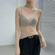 ເສື້ອຍືດສີນ້ຳຕານສູງ polka dot lace bottoming shirt 2026 ແບບໃໝ່