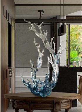 现代轻奢透明树脂浪花摆件大型落地雕塑酒店客厅玄关样板房艺术品