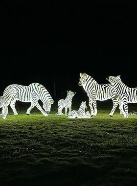 仿真发光斑马玻璃钢雕塑景区动物园美陈装饰大型户外园林景观摆件
