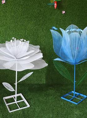 不锈钢镂空蝴蝶蒲公英雕塑金属发光荷花梅花鹿摆件景区售楼部装饰
