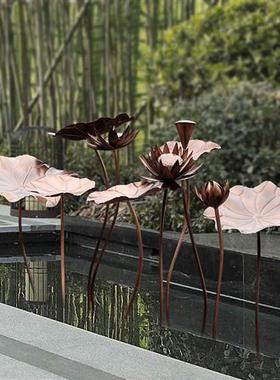 仿真荷叶金属艺术装饰品不锈钢荷花雕塑铁艺酒店商场水池庭院摆件