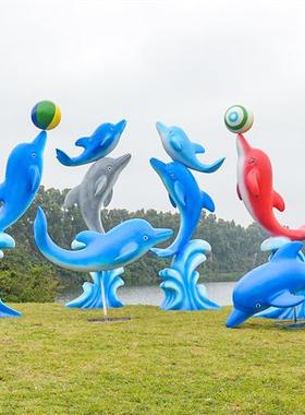 玻璃钢仿真海洋鲸鱼雕塑水上乐园喷泉沙滩池海豚装饰大型动物摆件