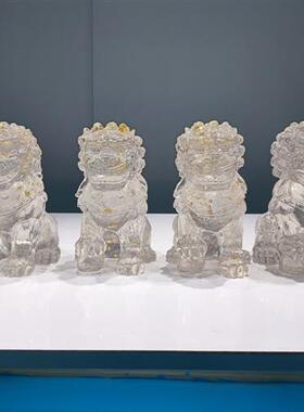 新中式装饰品摆件客厅玄关摆设样板房醒狮透明雕塑工艺品酒店软装