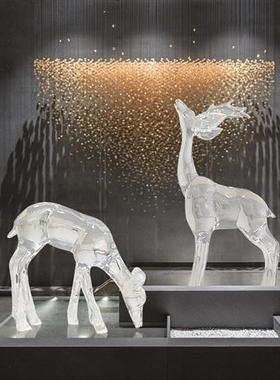 园林广场草坪麋鹿装饰品透明树脂水晶鹿摆件酒店会所大堂落地雕塑