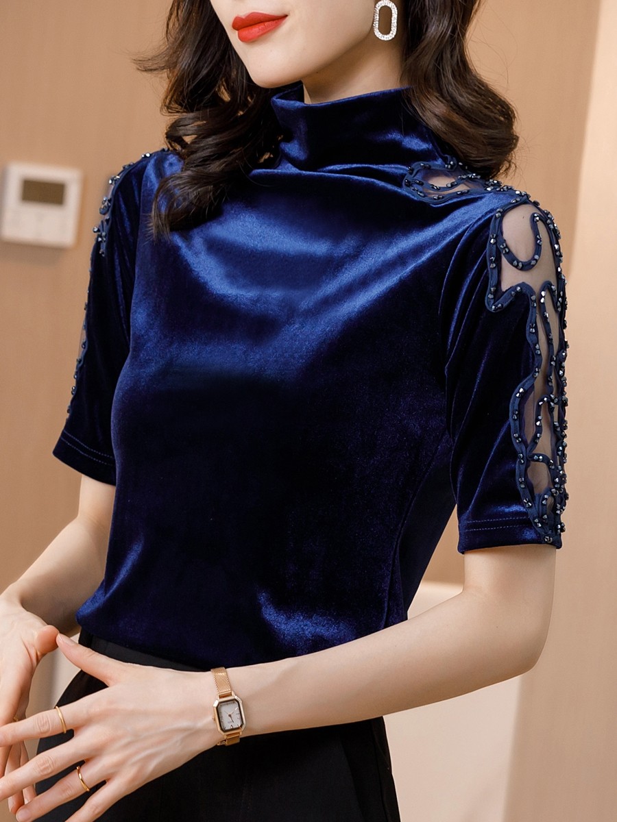 半高领女中袖秋装2020新款蕾丝t恤 乔凝T恤