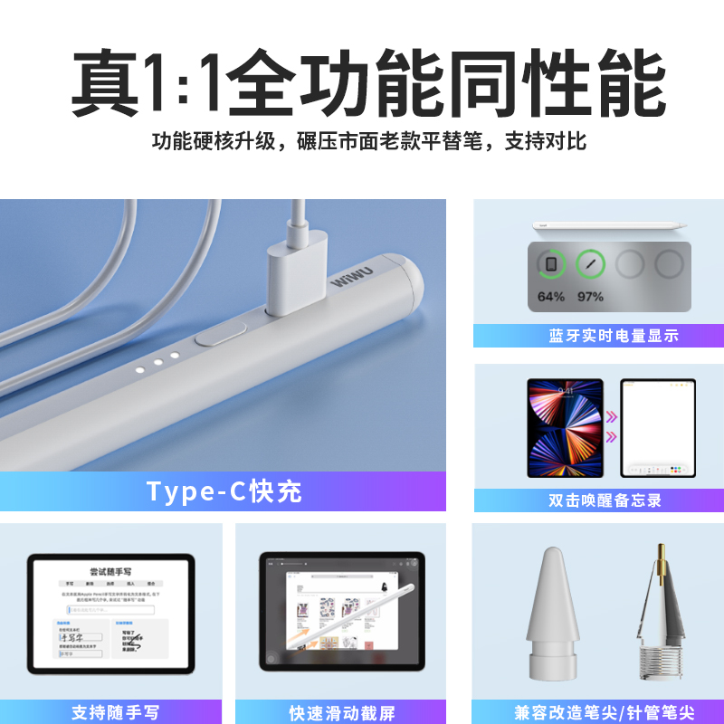 WiWU电容笔适用于applepencil苹果一二代iPad Pencil9手写笔air6触屏pro345触控笔10ipencil适用apple pencil - 图3