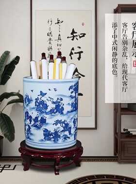 景德镇青花瓷百子闹春书画缸