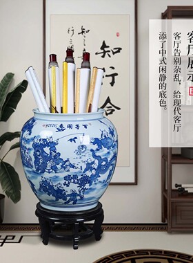 景德镇青花瓷百子闹春书画缸