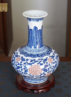 景德镇仿古手绘青花瓷花瓶摆件