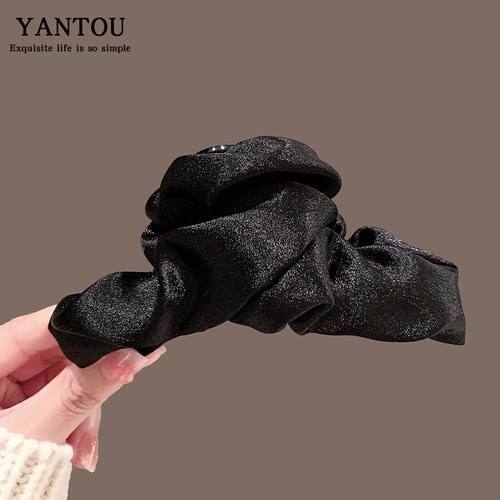 高级缎面大号发抓夹轻奢褶皱后脑勺夹子鲨鱼夹2024新款女发卡头饰 - 图2