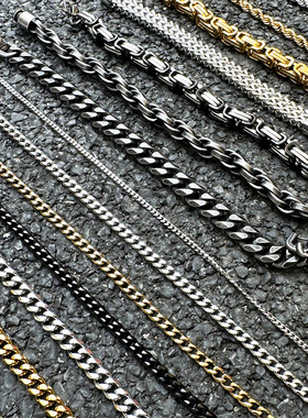 亚马逊wish爆款饰品嘻哈港式古巴链蛇骨链金色项链男士钛钢项链