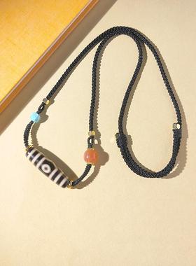 默生文玩三眼天珠项链天然玛瑙