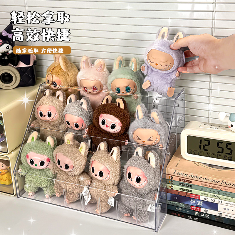 不眠剧场亚克力收纳盒搪胶娃娃适用泡泡玛特sp玩偶陈列阶梯展示架 - 图2