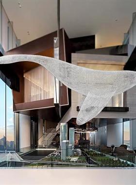 铁艺不锈钢镂空鲸鱼海豚网格编织酒店展厅海洋动物悬吊装饰品雕塑