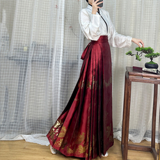китайский костюм 青渊原创汉服明制马面裙【鸾凤】红色敬酒服日常可穿齐腰裙织金缎