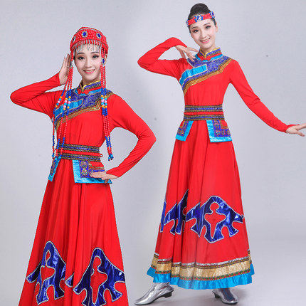 新款蒙古族广场舞女民族服大摆裙 酷馨菱民族服装/舞台装