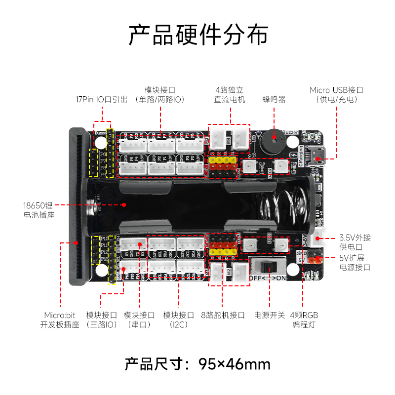 亚博智能 Micro:bit扩展板GPIO积木电机舵机microbit传感器驱动板 - 图0