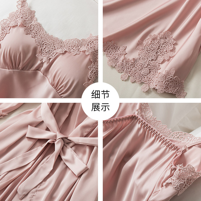 粉色性感可爱粉冰丝绸吊带睡衣裙 安娜锦睡衣/家居服套装