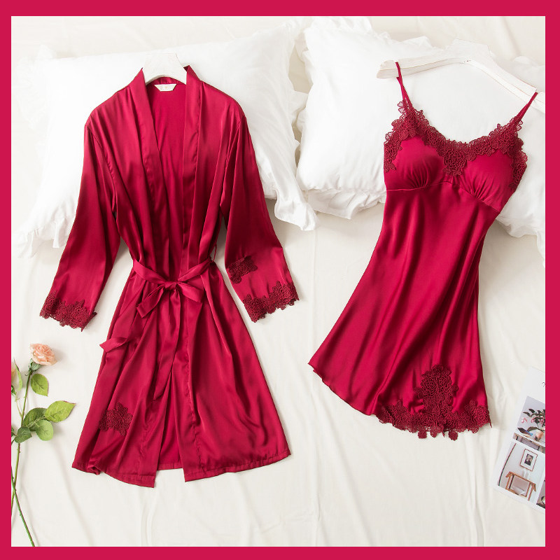 粉色性感可爱粉冰丝绸吊带睡衣裙 安娜锦睡衣/家居服套装