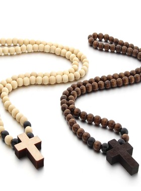 laces for Men Woman Rosary Wood Bead Payer Religious Jewelry