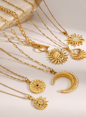 Stainless Steel Spiral Sun Flower Pendant Necklace for Women