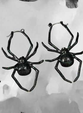 Halloween dark black glittery spider necklace and earrings