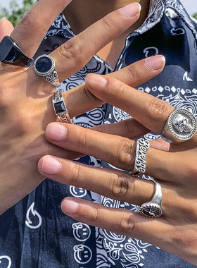 Geometric Crystal 6-piece ring Alloy Vintage Ring man