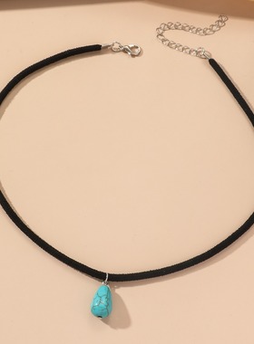Turquoise Stone Necklace Bohemia Water Drop Pendant Necklace