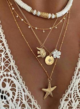 Fashion shell coconut starfish pendant long necklace