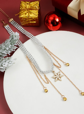 Christmas Snowflake Fashion Water Diamond Choker New Year's