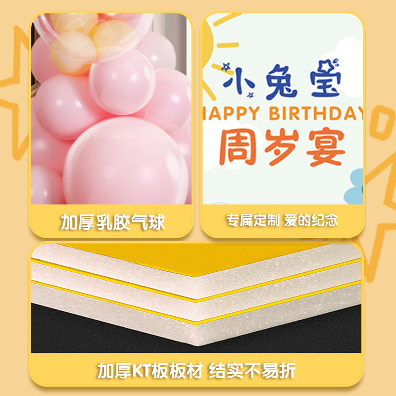 兔宝宝周岁礼生日布置装饰场景背景墙女孩抓周宴仪式道具气球kt板