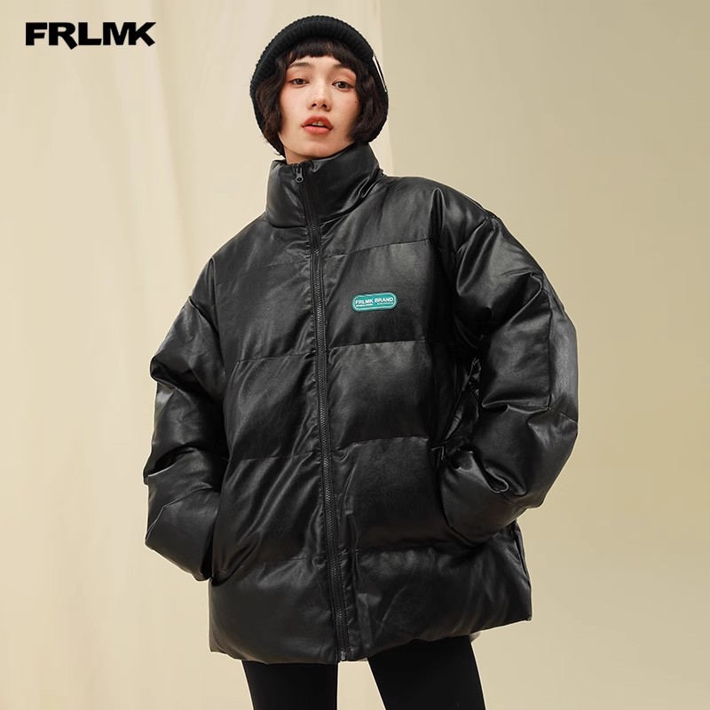 FRLMK/弗然克/国潮牌情侣喻言同款高领基础皮质pu棉衣面包服外套