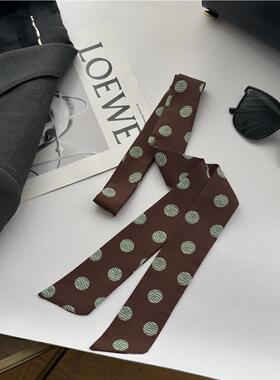法式复古黑白波点细窄飘带丝巾女多功能百搭装饰领巾发带韩系文艺