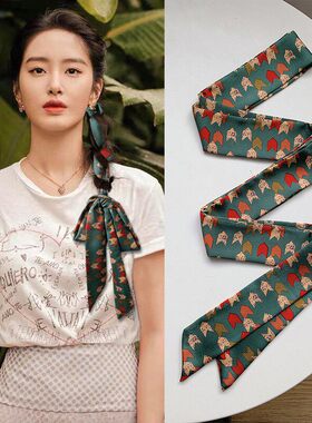红色波点丝巾夏季细窄小长条发带绑包包缠带女搭配衬衫丝带扎头发