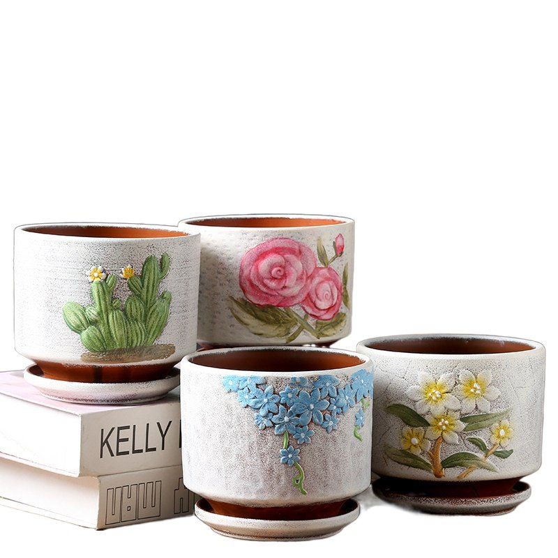 网红花盆陶瓷大号特大特价清仓处理带托盘绿萝蝴蝶兰手绘多肉花盆,淘宝优惠券,粉丝福利购,淘宝优惠卷