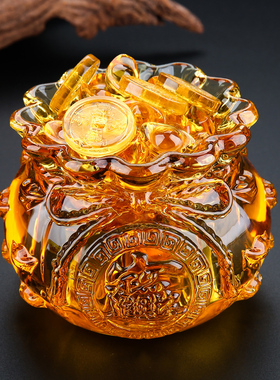 黄水晶聚宝盆百福米缸招财摆件